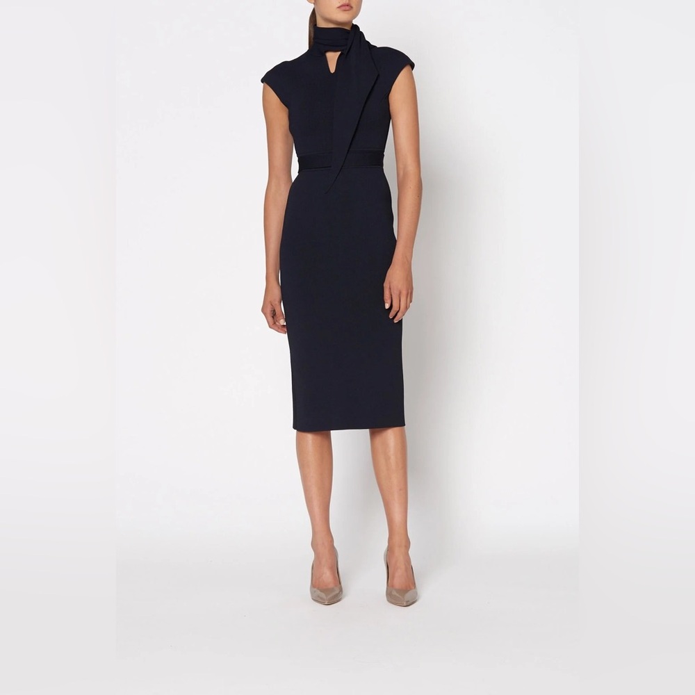 Scanlan Theodore Crepe Knit Tie-Neck Black Dress | Size Medium